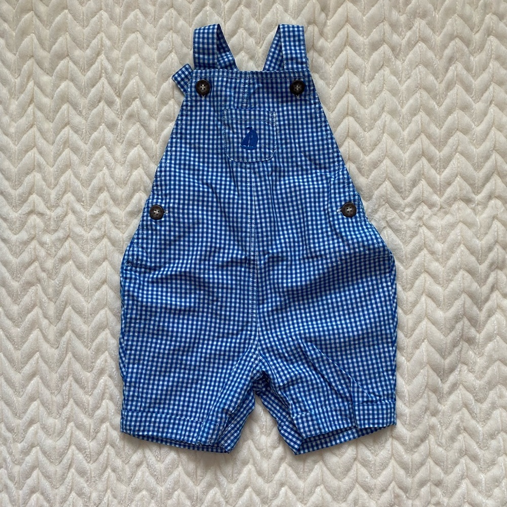 Baby boys overalls, blue and white gingham, size 6-12 month